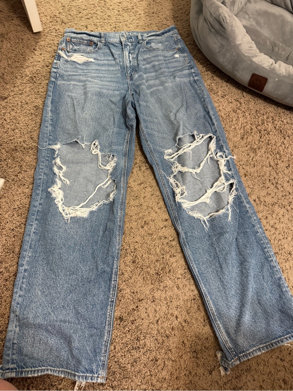 American Eagle Outfitters Light Blue Distressed Straight Leg Jeans